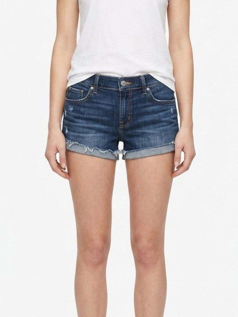 Abercrombie & Fitch Distressed Denim Shorts Size 2 26 Dark Wash Frayed Raw Hem